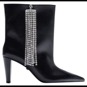 NEW Zara Leather Ankle Boots with Sparkly Rhinestone Fringe Size 8